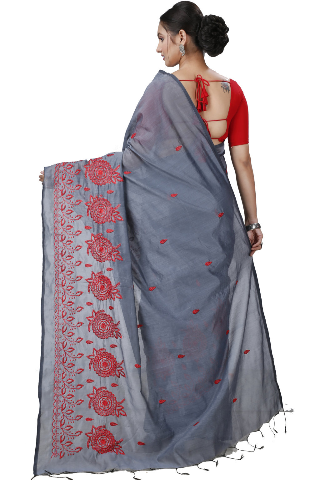Grey Blended Cotton Tabu Hand Loom Saree (1241)